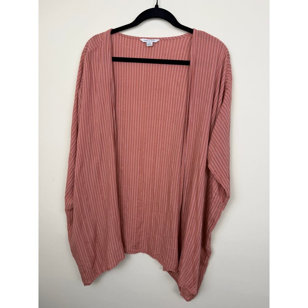 American Eagle Cardigan M Pink Terracotta Viscose Open Front Waterfall Boho